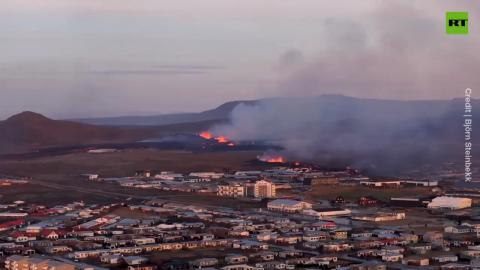 Icelandic town covered with lava amid volcanic eruption