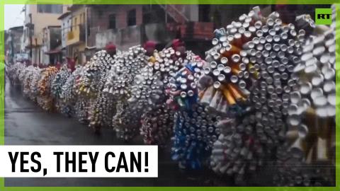 Brazilians carry the can at unusual street party