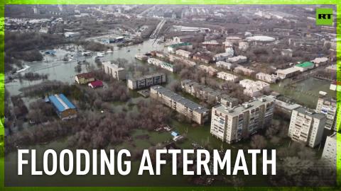 Drone footage shows extent of flooding after dam burst in Russia's Orsk
