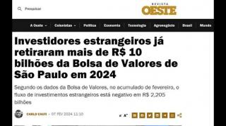 Investidores estrangeiros já retiraram mais de R$ 10 bilhões da Bolsa de Valores de São Paulo em 2024