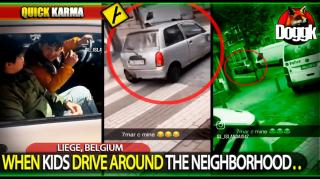 WHEN KIDS DRIVE AROUND THE NEIGHBORHOOD.. (LIÈGE, BELGIUM) >> QUICK KARMA !!