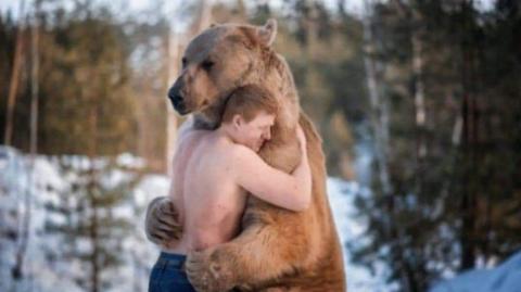 A man or a bear in a forest?