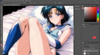 Sailor mercury fan art, applying somewhat advanced fixes and polishing using adobe photoshop 22
