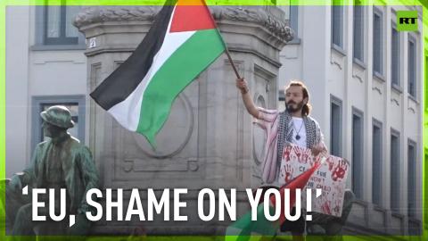 Students stage protest in Brussels against Israel's participation in 'European Horizon Project'