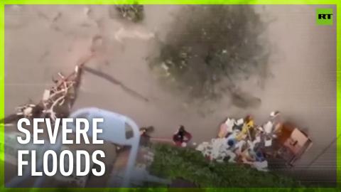 People rescued by helicopter from floodwaters in Jesenik, Czech Republic