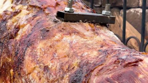 Roasting a Huge Bull on a Steel Spit - The Best Meat Ive Tasted - Kebabs 10:20 - This man is a genius cook.