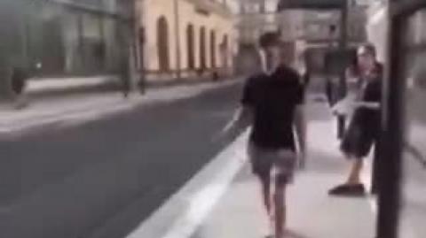 Asshole attacks pregnant woman and has a learning experiance