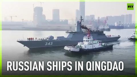 Russian navy warships arrive in China’s Qingdao