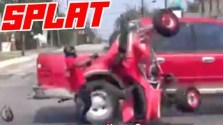 Moron Almost Dies Doing a Wheelie on his ATV Through an Intersection