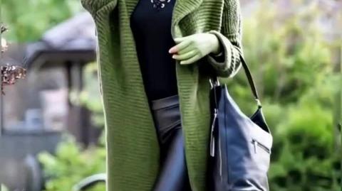 Cozy Long Knitted Hooded Cardigan in Olive Green