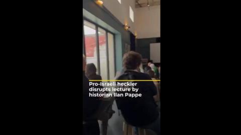 zionist jew heckles a lecture on "israel's genocide".