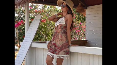 Paisley Print Mini Dress with Intricate Crochet Yoke