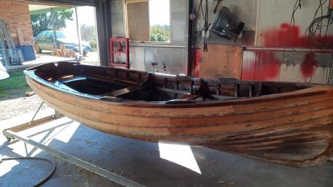 Huon pine sail boat, interior lacquer finished