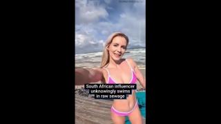 Clueless White Online influencer takes a swim in raw sewage