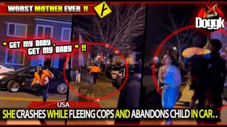 SHE CRASHES WHILE FLEEING COPS AND ABANDONS CHILD IN CAR.. (USA) >> INSANE !!