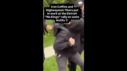LOL - SOME BIKERS SMACKING AROUND SOME ANTIFA FAGS, AT A - NO KANGZ - PROTEST, USA