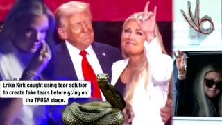 TRUMP POINTS UP WHILE ERIKA THROWS DEVIL HORNS ITS ALL A PSYOP