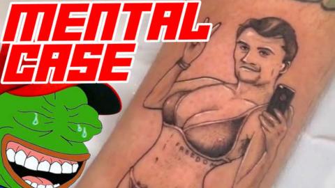 Dumb Libtard Gets Charlie Kirk Tattoo on His Leg to Own the Chuds