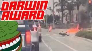 Dumb E-Biker Explodes into Fireball While Running Through Intersection