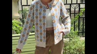 Luxurious Women's Floral Jacquard Cardigan - Elegant Knitted Button Collar