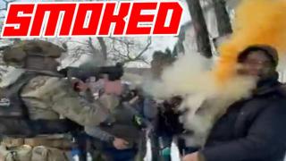 ICE Agent Nails Rioter in the Face With a Pepperball Point Blank