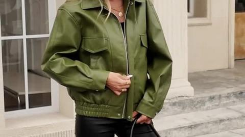 Women's Green Zipper Jacket - Elegant Casual Long Sleeve Outerwear