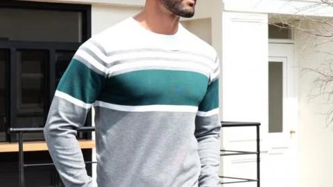 Men’s Everyday Knit Top – Crew Neck Sweater with Contrast Color Blocking