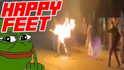 ANTIFA Moron Sets Himself on Fire Trying to Burn American Flag