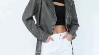 Women’s Motorcycle Leather Jacket – Stylish Belted Biker Coat with Zipper Details for a Bold Look