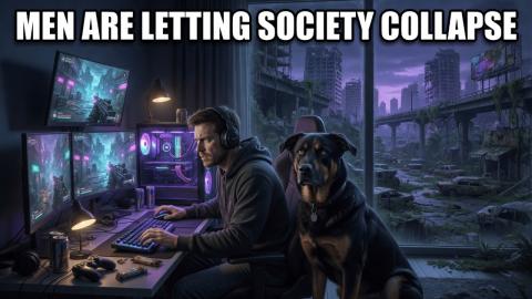 Men Are Relaxing And Playing Video Games As Society Collapses Around Them
