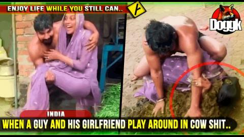 WHEN A GUY AND HIS GIRLFRIEND PLAY AROUND IN COW SHIT.. (INDIA) >> FUNNY !! ^^