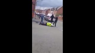 FOR THIS YOU BETRAYED YOUR COUNTRYMEN - UK - GROUP OF MILITANT ALIEN INVADERS ATTACK POLICE OFFICER