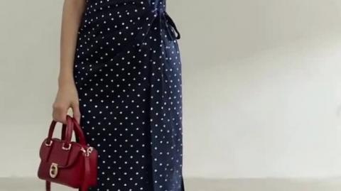 Chic Vintage Style Polka Dot Dress with Gathered Waist Detail
