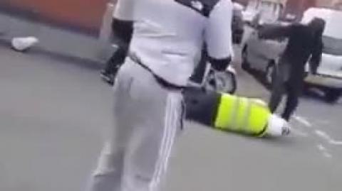 FOR THIS YOU BETRAYED YOUR COUNTRYMEN - UK - GROUP OF MILITANT ALIEN INVADERS ATTACK POLICE OFFICER