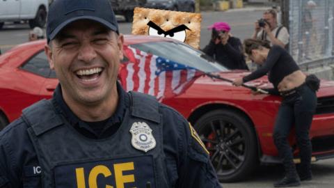 Lefty Idiot Gets Hit By Car Obstructing ICE Facility