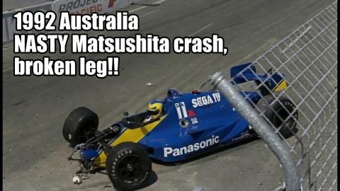1992 CART Australia Hiro Matsushita break leg in nasty accident!!