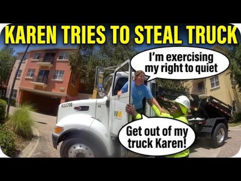 Entitled Karen Tries Stealing Garbage Truck | Get's Face Punched & Arrested!