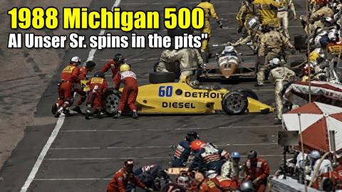 1988 CART Michigan 500 - Al Unser Sr spins in pits!