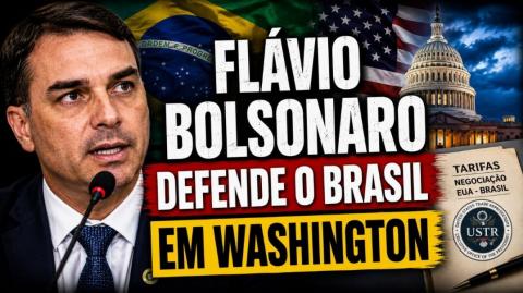 Flávio Bolsonaro defende o cancelamento das tarifas contra o Brasil em Washington (Max Cardoso)