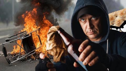 Maniac Launches a Molotov Cocktail at a Man in a Wheelchair