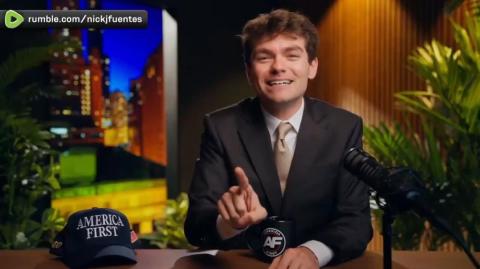 Nick Fuentes compares Mamdani threatening to arrest Netanyahu to Trump threatening Hilary Clinton.
