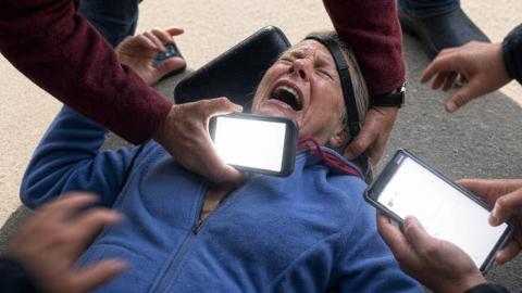 Dusty Boomer Lib Gets Cracked Trying to Protect Illegals